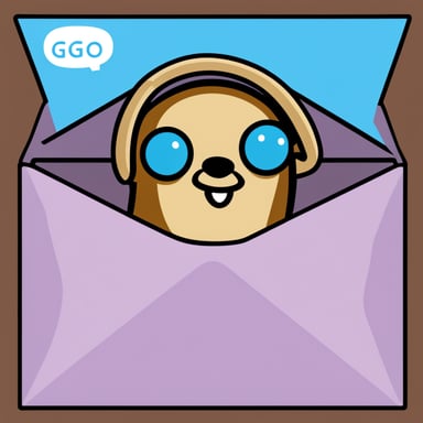 An envelope emits blue light with Go Blue Gopher's face on it.