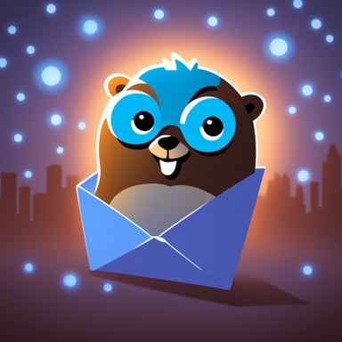 An envelope emits blue light with Go Blue Gopher's face on it.
