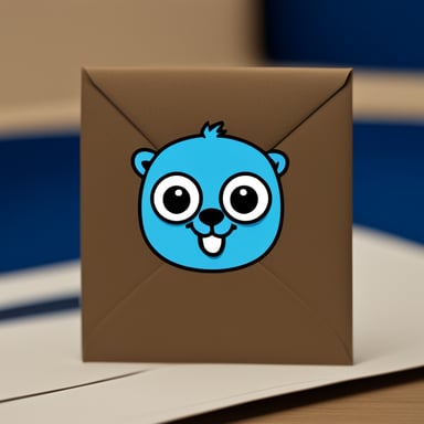 An envelope emits blue light with Go Blue Gopher's face on it.