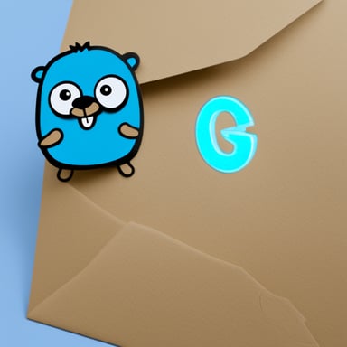 An envelope emits blue light with Go Blue Gopher's face on it.