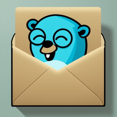 An envelope emits blue light with Go Blue Gopher's face on it.
