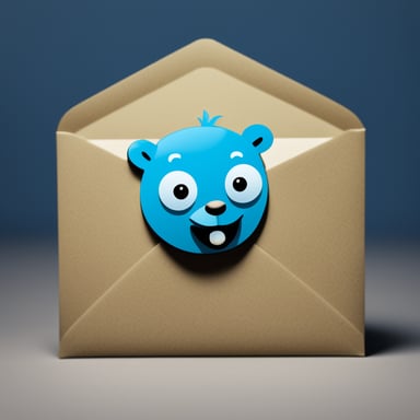 An envelope emits blue light with Go Blue Gopher's face on it.
