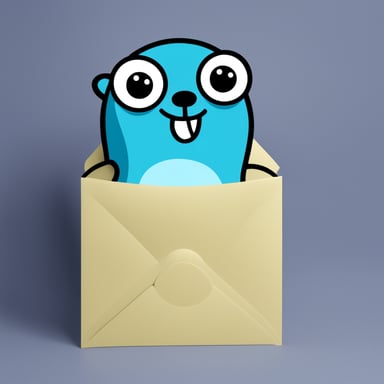 An envelope emits blue light with Go Blue Gopher's face on it.