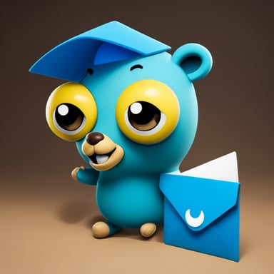 An envelope emits blue light with Go Blue Gopher's face on it.