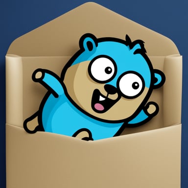 An envelope emits blue light with Go Blue Gopher's face on it.