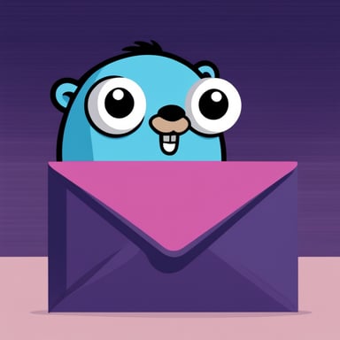 An envelope emits blue light with Go Blue Gopher's face on it.