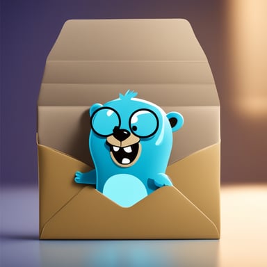An envelope emits blue light with Go Blue Gopher's face on it.