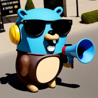 Can you make Go Blue Gopher light blue, speaking through a megaphone?