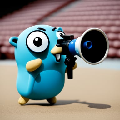 Can you make Go Blue Gopher light blue, speaking through a megaphone?