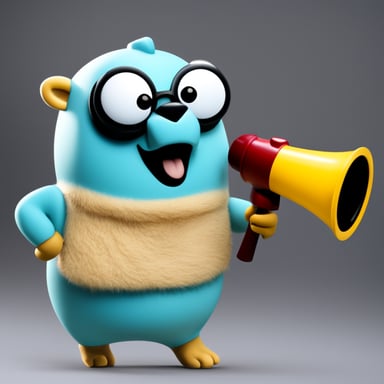 Can you make Go Blue Gopher light blue, speaking through a megaphone?