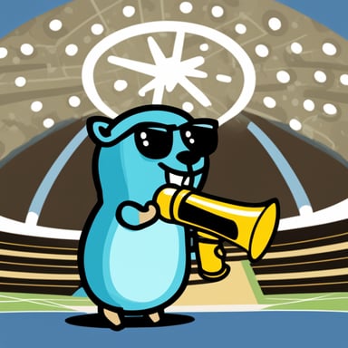 Can you make Go Blue Gopher light blue, speaking through a megaphone?