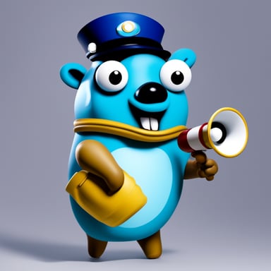 Can you make Go Blue Gopher light blue, speaking through a megaphone?