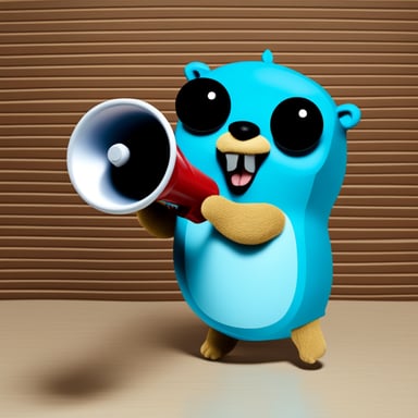 Can you make Go Blue Gopher light blue, speaking through a megaphone?