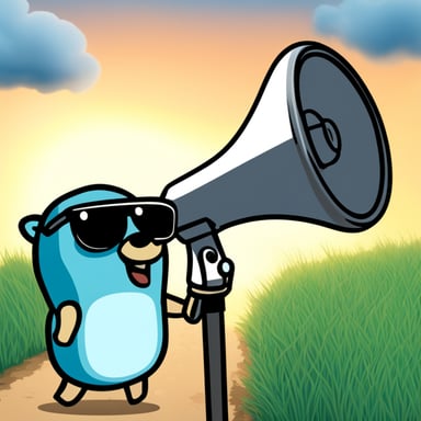 Can you make Go Blue Gopher light blue, speaking through a megaphone?