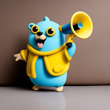 Can you make Go Blue Gopher light blue, speaking through a megaphone?