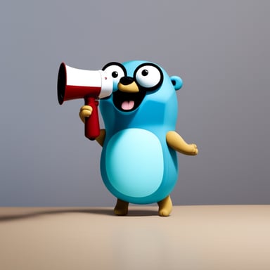Can you make Go Blue Gopher light blue, speaking through a megaphone?