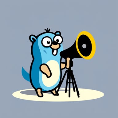 Yes, Go Blue Gopher can be depicted as light blue, speaking through a megaphone.