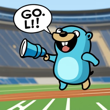 Yes, Go Blue Gopher can be depicted as light blue, speaking through a megaphone.