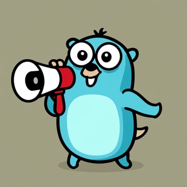 Yes, Go Blue Gopher can be depicted as light blue, speaking through a megaphone.