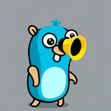 Go Blue Gopher can be depicted as light blue, speaking through a megaphone.