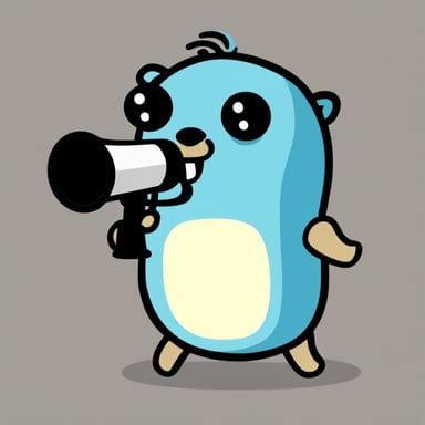 Go Blue Gopher can be depicted as light blue, speaking through a megaphone.