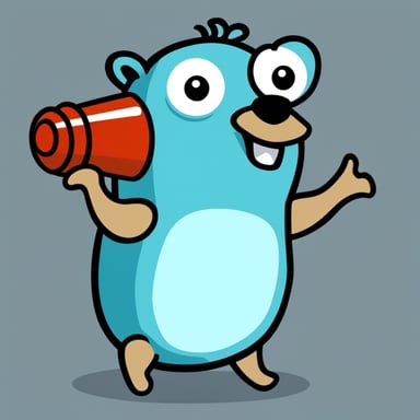 Go Blue Gopher can be depicted as light blue, speaking through a megaphone.