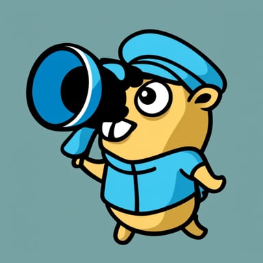 Go Blue Gopher can be depicted as light blue, speaking through a megaphone.