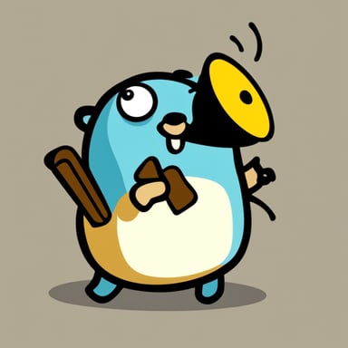 Go Blue Gopher can be depicted as light blue, speaking through a megaphone.