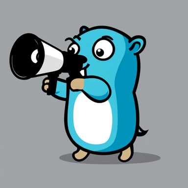 Go Blue Gopher can be depicted as light blue, speaking through a megaphone.