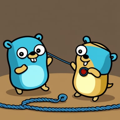 Go Blue Gopher is communicating with another Go Blue Gopher using two cups linked by a rope.