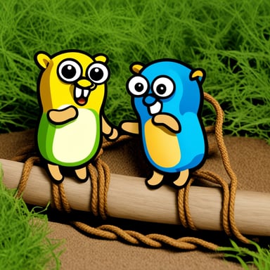 Go Blue Gopher is communicating with another Go Blue Gopher using two cups linked by a rope.