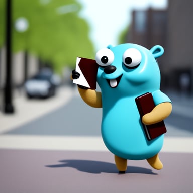 Go Blue Gopher holding up a letter, sending a message to another gopher who is reading the notification.