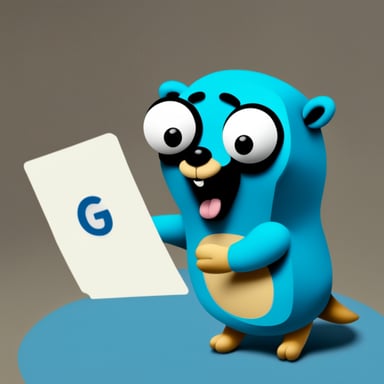 Go Blue Gopher holding up a letter, sending a message to another gopher who is reading the notification.