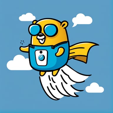 Go Blue Gopher with a jetpack delivering a message, leaving a trail of email/text icons.