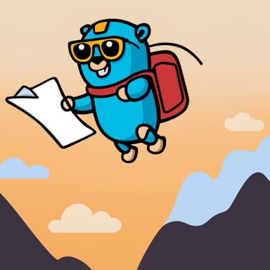 Go Blue Gopher with a jetpack delivering a message, leaving a trail of email/text icons.