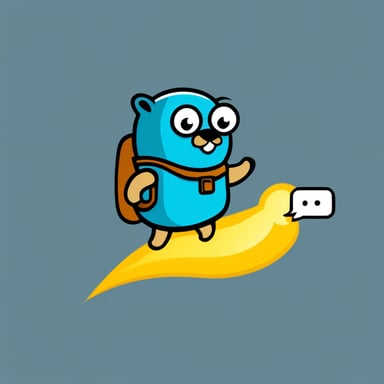 Go Blue Gopher with a jetpack delivering a message, leaving a trail of email/text icons.