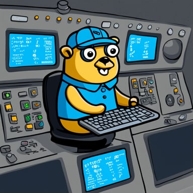 Go Blue Gopher sitting at a control panel with screens showing email and SMS icons flying to their destinations.