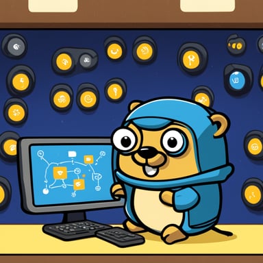 Go Blue Gopher sitting at a control panel with screens showing email and SMS icons flying to their destinations.