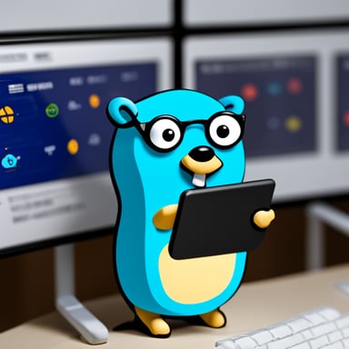 Go Blue Gopher sitting at a control panel with screens showing email and SMS icons flying to their destinations.