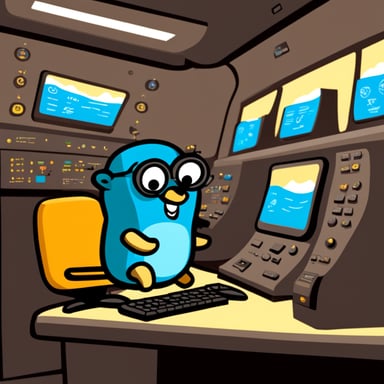 Go Blue Gopher sitting at a control panel with screens showing email and SMS icons flying to their destinations.