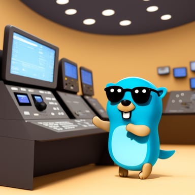 Go Blue Gopher sitting at a control panel with screens showing email and SMS icons flying to their destinations.
