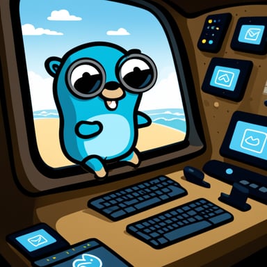 Go Blue Gopher sitting at a control panel with screens showing email and SMS icons flying to their destinations.