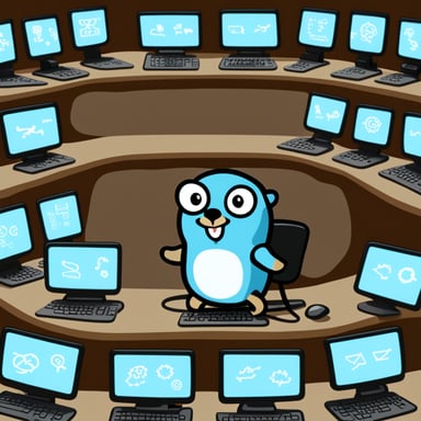 Go Blue Gopher sitting at a control panel with screens showing email and SMS icons flying to their destinations.
