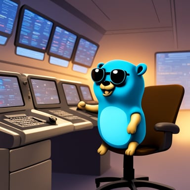 Go Blue Gopher sitting at a control panel with screens showing email and SMS icons flying to their destinations.