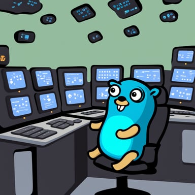 Go Blue Gopher sitting at a control panel with screens showing email and SMS icons flying to their destinations.