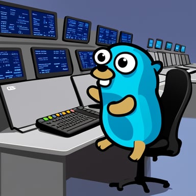 Go Blue Gopher sitting at a control panel with screens showing email and SMS icons flying to their destinations.