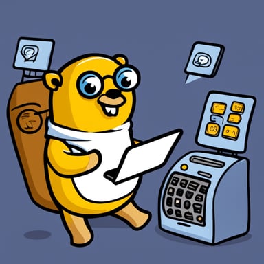 Go Blue Gopher sitting at a control panel with screens showing email and SMS icons flying to their destinations.