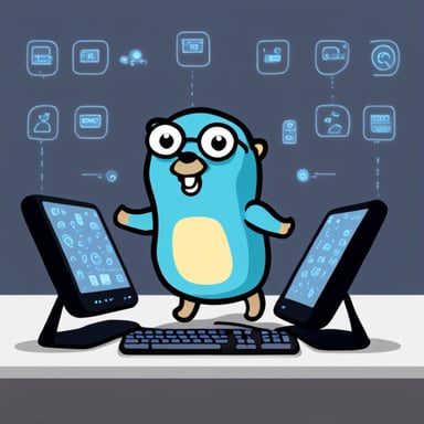 Go Blue Gopher sitting at a control panel with screens showing email and SMS icons flying to their destinations.