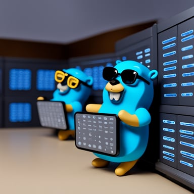 Go Blue Gopher sitting at a control panel with screens showing email and SMS icons flying to their destinations.