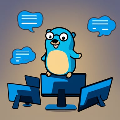 Go Blue Gopher sitting at a control panel with screens showing email and SMS icons flying to their destinations.
